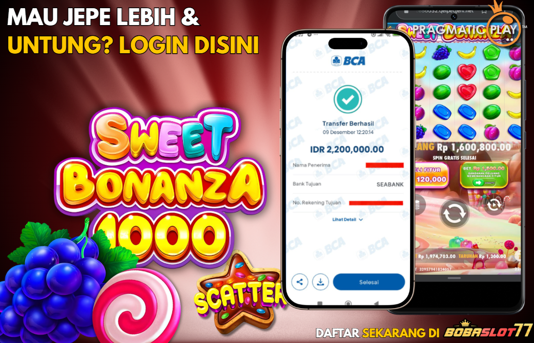 Selamat kepada user id : yu***ia Wede Rp 2.200.000 di Game SWEET BONANZA 1000 PRAGMATIC PLAY Cair Gk Sampe 1 Menit! Menang Mudah di Bobaslot77
